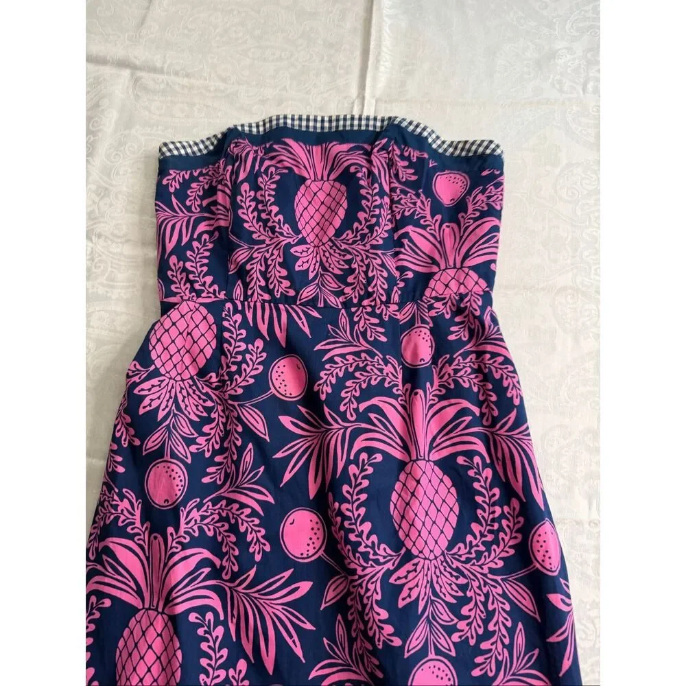 Lilly Pulitzer Originals VTG Pink Blue Strapless Dress Cocktail Resort Size 10 - Picture 2 of 7